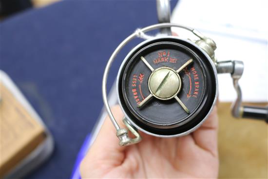 The ALTEX No 1 Mark IV Hardy Bros. reel, one other reel and other fishing equipment